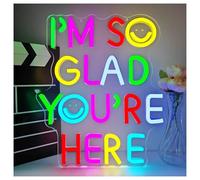 XENITE Hanging Art Neon Signs I'm So Glad You're Here Neon Sign Light Dimmable for Teacher Back to School Season Wedding Party Store Home Decor 41cmx34cm