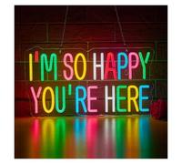 XENITE Hanging Art Neon Signs I'm So Happy You're Here Neon Sign Light Dimmable for Kids Room Bedroom Birthday Party Classroom Home Business Wall Decor 43cmx24cm