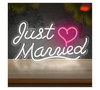 XENITE Hanging Art Neon Signs Just Married Heart Neon LED Sign Home Art Room Weddin Decoration Lights Wall Lamp 21cmx40cm