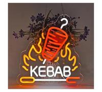 XENITE Hanging Art Neon Signs Kebab Neon Wall Art Decor for Doner Kebab Kababab Mediterranean Restaurant Or Middle Eastern Food Store, USB Powered Dimmable