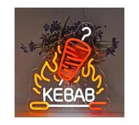 XENITE Hanging Art Neon Signs Kebab Neon Wall Art Decor for Doner Kebab Kababab Mediterranean Restaurant Or Middle Eastern Food Store, USB Powered Dimmable 35cm×32cm