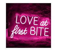 XENITE Hanging Art Neon Signs Love at First Bite Neon Sign Led Pink Words Light Wall Art Decor for Wedding Marriage Proposals Bar Party 26cmx40cm