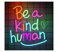 XENITE Hanging Art Neon Signs Neon Sign Be A Kind Human Letter Neon Light Up Sign Wall Decor for Classroom Home Bedroom Room Office 33x33.5cm