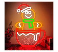 XENITE Hanging Art Neon Signs Neon Sign Cocoa Gingerbread Man LED Light Dimmable for Store Cofe Bar Party Office Wall Decor 15.75x10.83inch