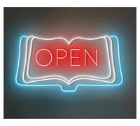 XENITE Hanging Art Neon Signs Open Book Neon Sign Bookish Shop Bookworm Bedroom Wall Art Decor Read Book Store Library Decorative Lamps 40cm