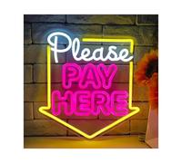 XENITE Hanging Art Neon Signs Please Pay Here Neon Sign Cashier Checkout Here Sign for Wall Decor Shop Mall Restaurant Bar Supermarket