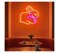 XENITE Hanging Art Neon Signs Rabbit with Bow Neon Lights Adjustable Brightness Suitable for Studio Kids Room Wall Decor 38cmx38cm(A)
