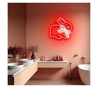 XENITE Hanging Art Neon Signs Rabbit with Bow Neon Lights Adjustable Brightness Suitable for Studio Kids Room Wall Decor 38cmx38cm(B)