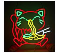 XENITE Hanging Art Neon Signs Ramen Cat Neon Signs USB Powered Noodles Shop Neon Lights Suitable for Restaurants Store Decor Business Open Signs 41.4cmx40.2cm