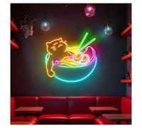 XENITE Hanging Art Neon Signs Ramen Noodle Cat Neon Lights Suitable for Shop Kitchen Studio Restaurant Wall Decor Noodle 51cmx53cm(A)