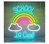 XENITE Hanging Art Neon Signs School is Cool Neon Sign USB Dimmable LED Light for Classroom Reading Corner Bedroom Study Room Home Book Club Wall Decor 33X32cm