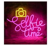 XENITE Hanging Art Neon Signs Selfie Time Neon Sign Camera LED Light Adjustable Brightness USB Powered for Photographic Studio Bedroom Room Party Decor 38cm×29cm