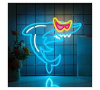 XENITE Hanging Art Neon Signs Shark Neon Sign for Wall Decoration USB-Powered Dimmable Boy Girl Birthday Party Cartoon Shape Creative Decor Light 36.83cmx34.8cm