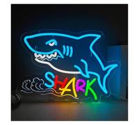 XENITE Hanging Art Neon Signs Shark Neon Sign LED Light for Kids Bedroom Living Room Bar Party Birthday Gameroom Wall Art Decoration Dimmable USB Powered 16inx12.2in