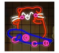 XENITE Hanging Art Neon Signs Skateboard Cat Neon Sign Cute Animal LED Light USB Dimmable for Bedroom Girls Room Bar Home Party Birthday Wall Decor 36.6cmx33cm