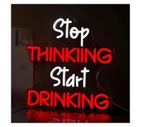 XENITE Hanging Art Neon Signs Stop Thinking Start Drinking Neon Sign, LED Light Dimmable, Suitable for Bar, Restaurant, Bedroom Decoration 34.2cmх33.5cm