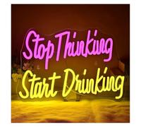 XENITE Hanging Art Neon Signs Stop Thinking Start Drinking Neon Sign Light Brightness Adjustable for Club Party Room Gaming Bar Wall Art Decor 42cmx30cm