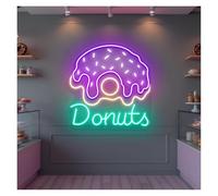XENITE Hanging Art Neon Signs Sweet Donuts Neon Lights Suitable for Bakery Shop Cafe Dessert Shop Wall Decor 48cmx48cm(C)
