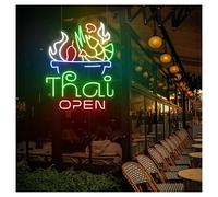 XENITE Hanging Art Neon Signs Thai Food Open Neon Sign,Suitable for Kitchen Restaurant Wall Decor with Dimmable 42cmx52cm(E)