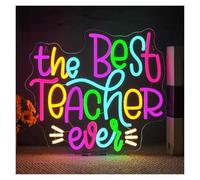 XENITE Hanging Art Neon Signs The Best Teacher Ever Neon Sign Colorful Light Dimmable for Teacher's Office Campus Classroom Bookstore Library Museum Wall Decor 32cmx36cm