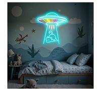 XENITE Hanging Art Neon Signs UFO Cat Neon Lights Adjustable Brightness Suitable for Bedroom Wall Aesthetic Decor 50cmx53cm(D)