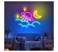 XENITE Hanging Art Neon Signs USB Powered Cloud Neon Sign, Moon Star Neon Lights for Bedroom Wall Hanging Decor 38.3cmx48.5cm(A)