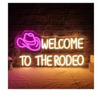 XENITE Hanging Art Neon Signs Welcome to The Rodeo Neon Sign for Wall Decor USB Dimmable for Hat Bedroom Club Bar Party Decor 42x22cm