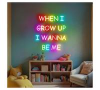 XENITE Hanging Art Neon Signs When I Grow Up I Wanna Be Me Neon Lights Adjustable Brightness Suitable for Library Home Wall Decor 38cmx43cm(A)