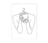 XENITE Wall Art Canvas Prints Abstract One Line Drawing Coffee Cup Woman Dinnerware Posters Prints Wall Art Aesthetics Canvas Painting For Modern Home Decor(B,30x40cm)