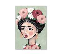 XENITE Wall Art Canvas Prints Abstract Poster Prints Plant Leaf Flower Girl Geometry Color Block Pink Green Wall Art Painting Canvas Living Room Home Decor(A,30x40cm)