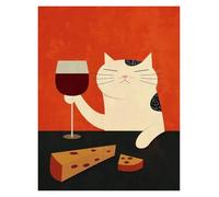 XENITE Wall Art Canvas Prints Cheese On Table Cats Drinking Wine Poster Prints Wall Art Canvas Painting For Room Office School Stuff Home Decor(H,40x50cm)