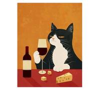 XENITE Wall Art Canvas Prints Cheese On Table Cats Drinking Wine Poster Prints Wall Art Canvas Painting For Room Office School Stuff Home Decor(B,20x30cm)