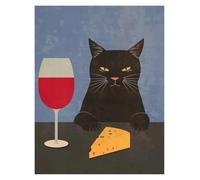 XENITE Wall Art Canvas Prints Cheese On Table Cats Drinking Wine Poster Prints Wall Art Canvas Painting For Room Office School Stuff Home Decor(E,50x70cm)