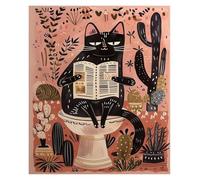XENITE Wall Art Canvas Prints Frameless Funny Black Cat Dog Frog Animals Reading Posters In The Toilet Bath Printing Canvas Wall Art Toilet Decoration(K,30x40cm)