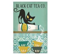 XENITE Wall Art Canvas Prints Fun Black Cat Tea Kitchen Art Retro Bathroom Black Cat Posters No Frame Prints Canvas Painting Home Decor(T,50x70cm)