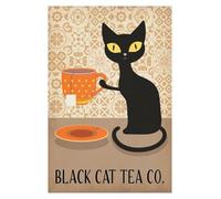 XENITE Wall Art Canvas Prints Fun Black Cat Tea Kitchen Art Retro Bathroom Black Cat Posters No Frame Prints Canvas Painting Home Decor(A1,50x70cm)