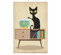 XENITE Wall Art Canvas Prints Fun Black Cat Tea Kitchen Art Retro Bathroom Black Cat Posters No Frame Prints Canvas Painting Home Decor(L,30x40cm)