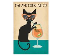 XENITE Wall Art Canvas Prints Fun Black Cat Tea Kitchen Art Retro Bathroom Black Cat Posters No Frame Prints Canvas Painting Home Decor(Q,30x40cm)