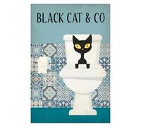XENITE Wall Art Canvas Prints Fun Black Cat Tea Kitchen Art Retro Bathroom Black Cat Posters No Frame Prints Canvas Painting Home Decor(S,20x30cm)