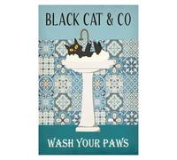 XENITE Wall Art Canvas Prints Fun Black Cat Tea Kitchen Art Retro Bathroom Black Cat Posters No Frame Prints Canvas Painting Home Decor(H,20x30cm)