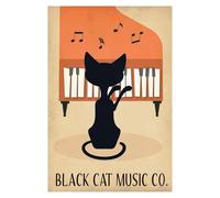 XENITE Wall Art Canvas Prints Fun Black Cat Tea Kitchen Art Retro Bathroom Black Cat Posters No Frame Prints Canvas Painting Home Decor(M,20x30cm)