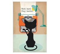 XENITE Wall Art Canvas Prints Fun Black Cat Tea Kitchen Art Retro Bathroom Black Cat Posters No Frame Prints Canvas Painting Home Decor(W,50x70cm)