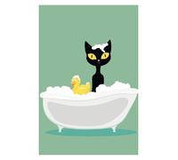 XENITE Wall Art Canvas Prints Fun Black Cat Tea Kitchen Art Retro Bathroom Black Cat Posters No Frame Prints Canvas Painting Home Decor(C,50x70cm)