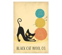 XENITE Wall Art Canvas Prints Fun Black Cat Tea Kitchen Art Retro Bathroom Black Cat Posters No Frame Prints Canvas Painting Home Decor(Y,30x40cm)