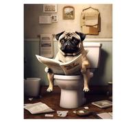 XENITE Wall Art Canvas Prints Funny French Bulldog Pug Dog Sit On Toilet Read Newspaper Poster Canvas Painting Print Animal Wall Art(C,50x70cm)