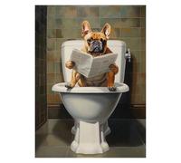 XENITE Wall Art Canvas Prints Funny French Bulldog Pug Dog Sit On Toilet Read Newspaper Poster Canvas Painting Print Animal Wall Art(J,40x50cm)