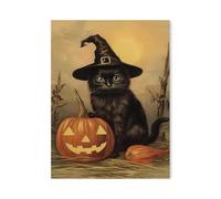 XENITE Wall Art Canvas Prints Magic Black Cat Pumpkin Witch Poster No Frame Funny Canvas Painting Aesthetic Picture Wall Art Home Decor