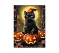 XENITE Wall Art Canvas Prints Magic Black Cat Pumpkin Witch Poster No Frame Funny Canvas Painting Aesthetic Picture Wall Art Home Decor
