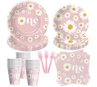 Xenorik Daisy 1st Birthday Plates And Napkins Party Decorations Tableware, Groovy Retro Daisy First Birthday Party Supplies, Paper Plate, Napkin, Cup, Fork, Serves 24