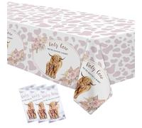 Xenorik Highland Cow Baby Shower Decorations Tablecloth - Disposable Boho Highland Cow Baby Girl Party Supplies Table Cover - 3 Pack (54in x 108in)